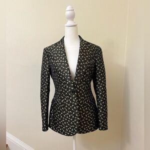 Size 36R (US 4-6) Suistudio Dark Green Floral Silk Blazer